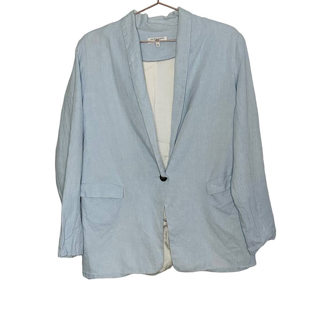 Waverly Grey Light Blue Cotton Linen Single Button Front Blazer size Large